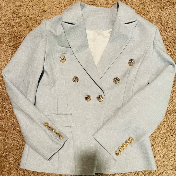 Love Labels Denim Gold Button Blazer size M- L - Picture 3 of 7